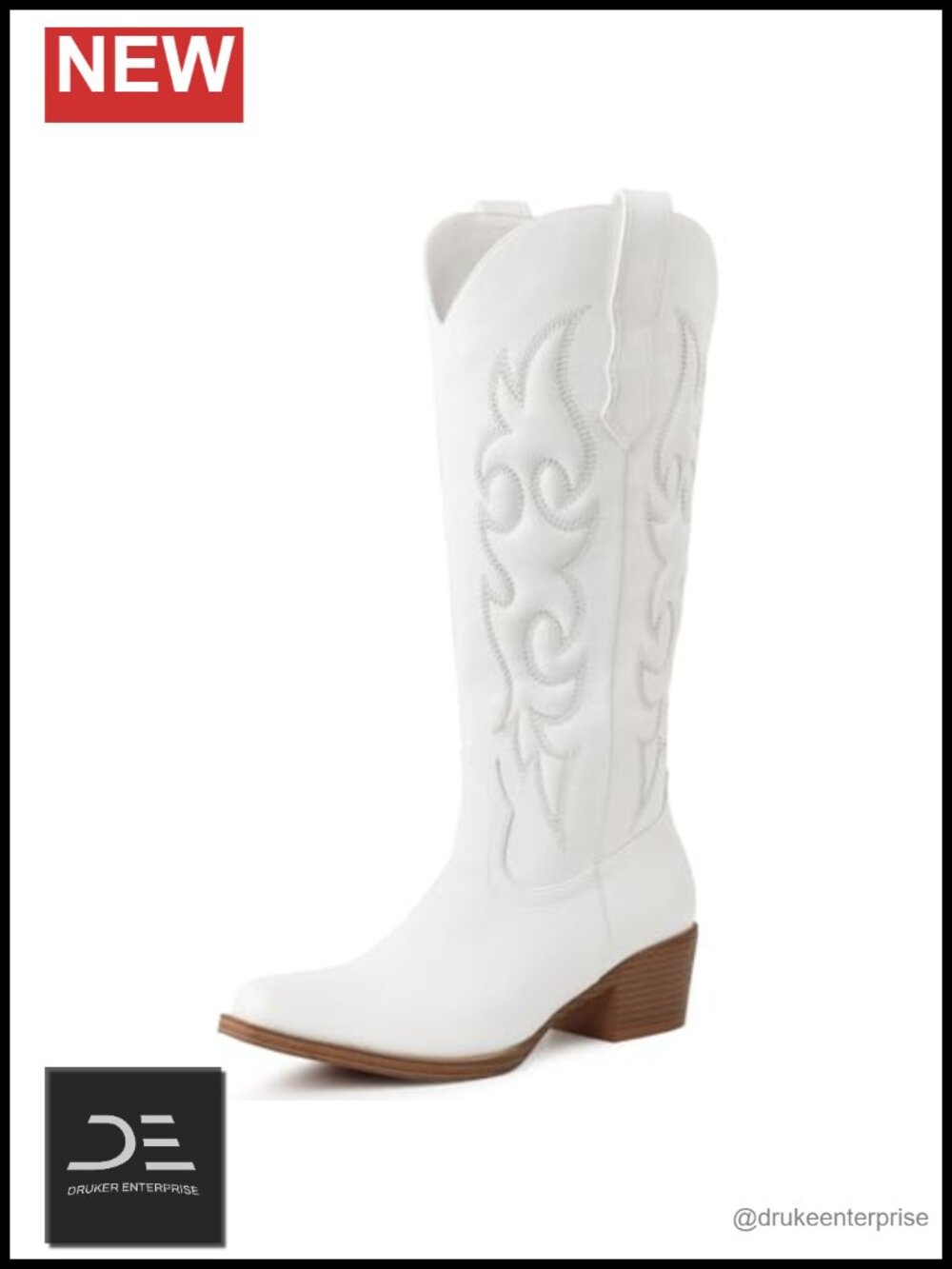 Women's Knee High Cowboy Boots Pointed Toe Western Cowgirl Boots Faux Leather